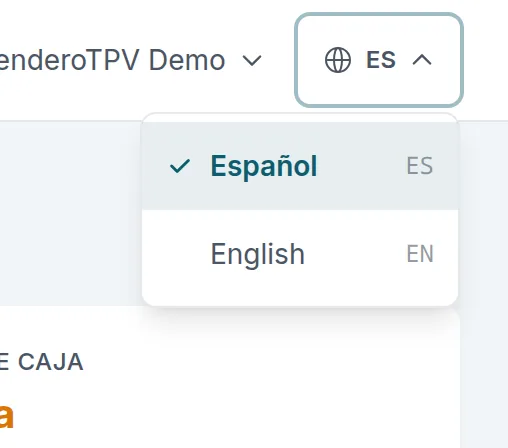 El selector de idioma, arriba a la derecha del panel