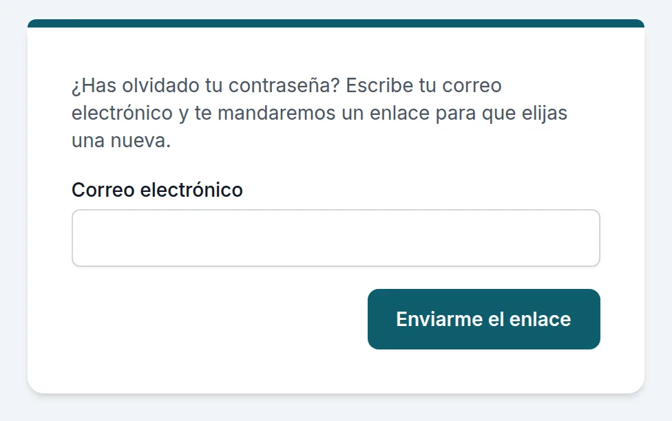 Pedir el enlace para cambiar la contraseña: el correo y «Enviarme el enlace»