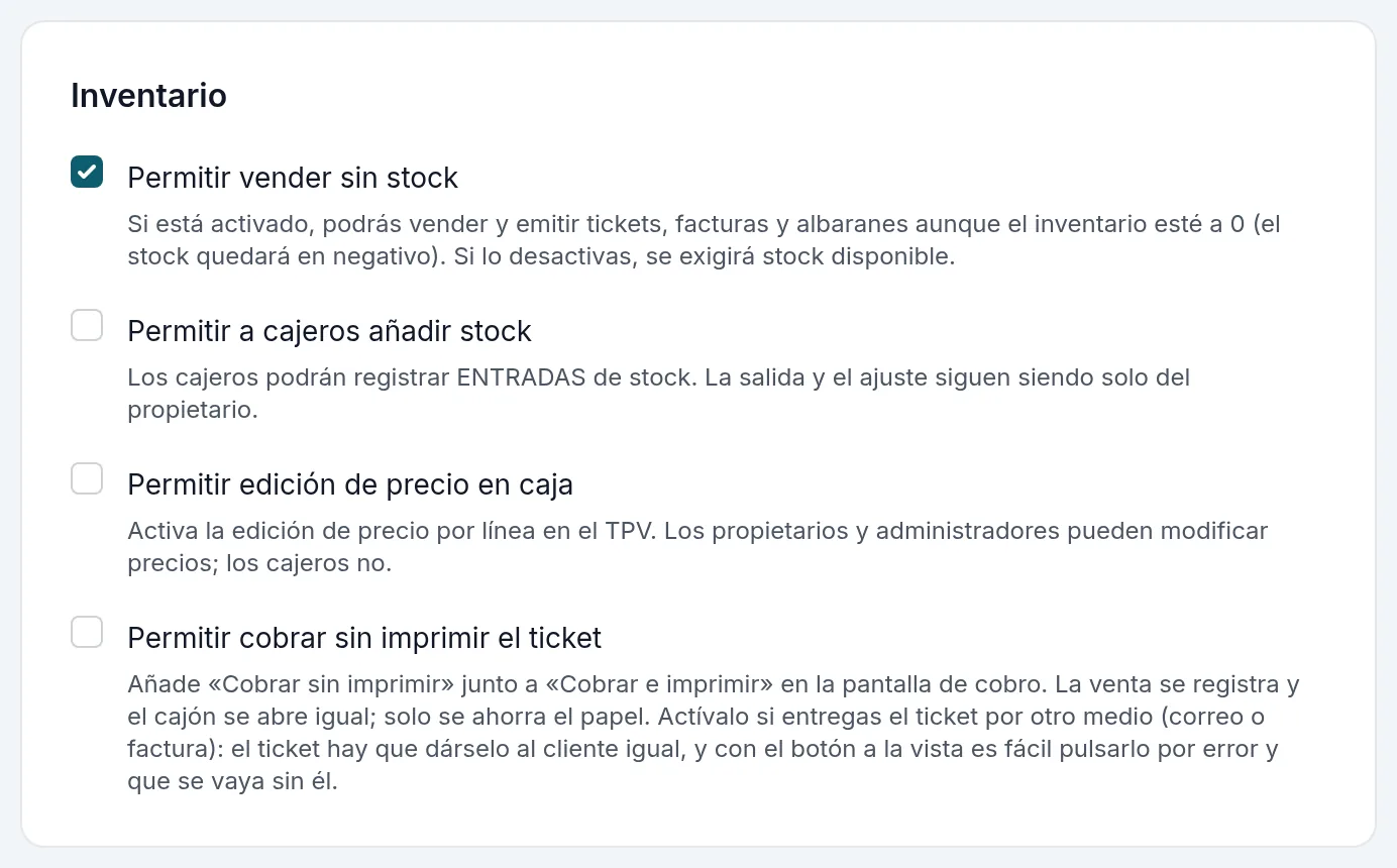 Los interruptores de inventario y caja