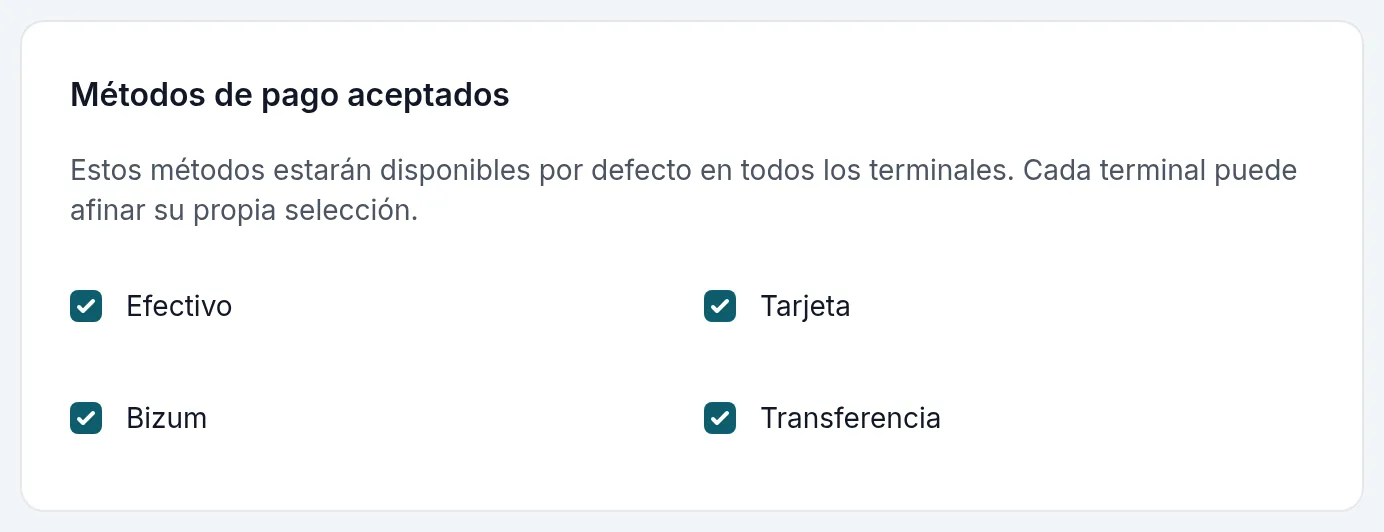 Los métodos de pago que acepta el comercio