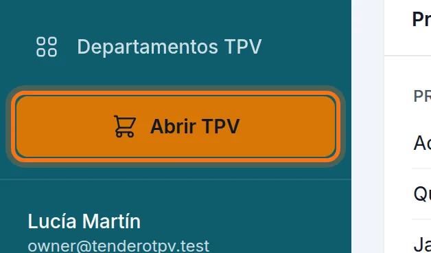 El botón Abrir TPV, al pie del menú del panel