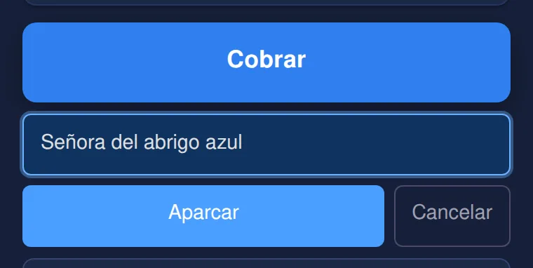 Aparcar: se pone un nombre al ticket y se confirma