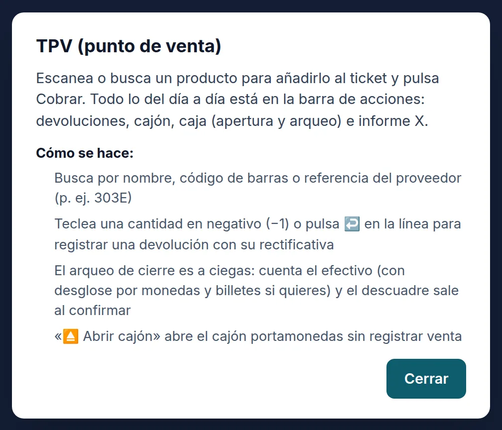 La ayuda del propio TPV