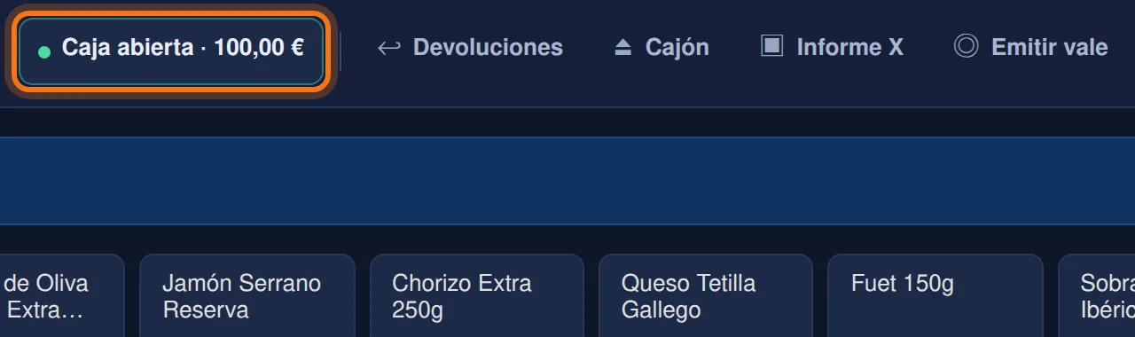 El estado de la caja en la barra del TPV