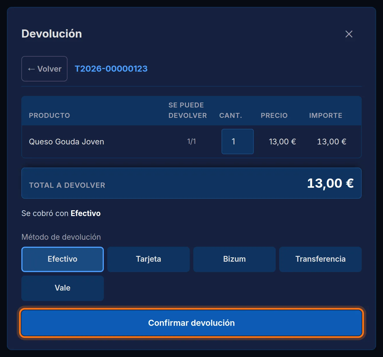 Una unidad marcada para devolver, en efectivo, que es como se cobró