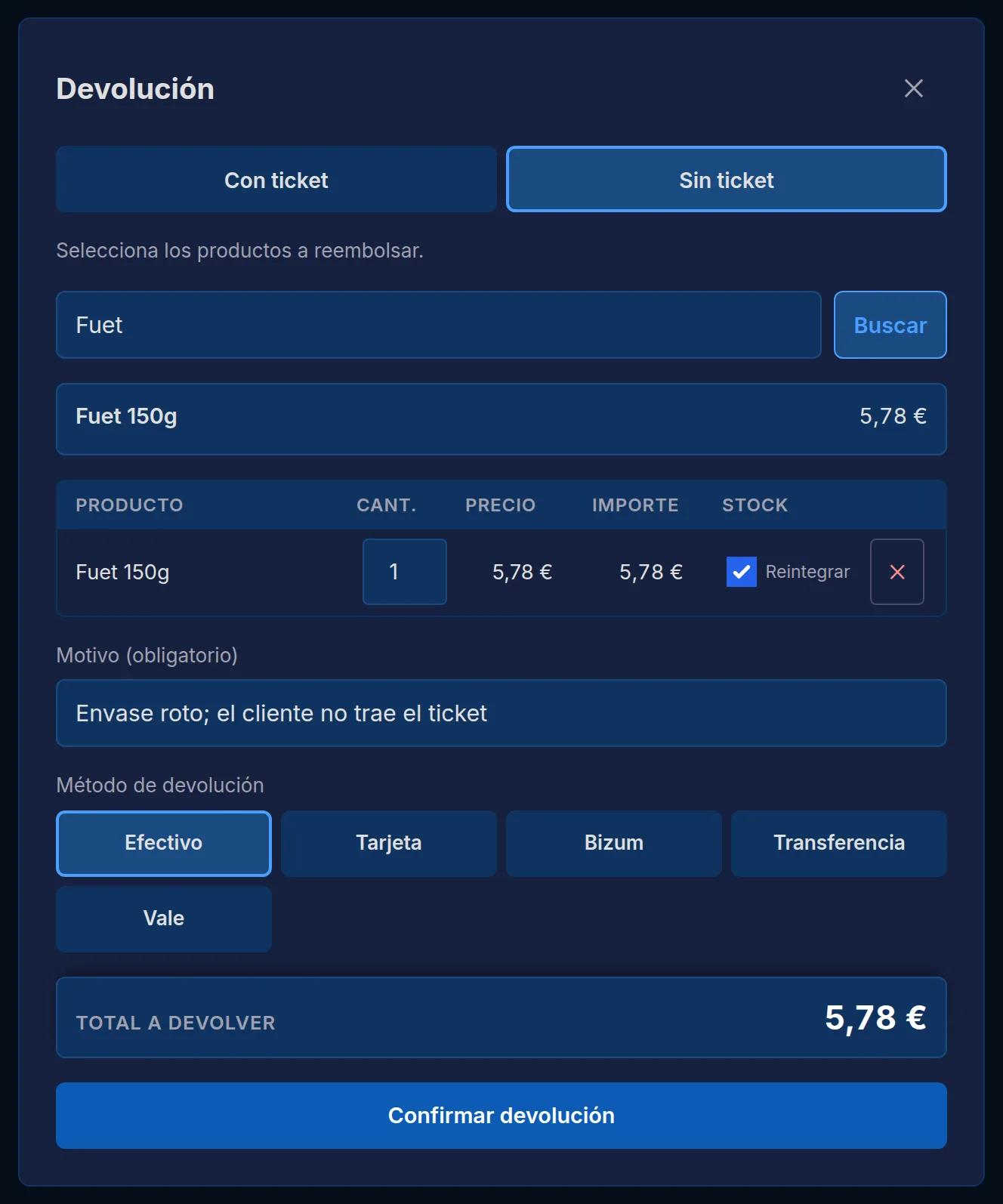 Devolución sin ticket: el artículo, el motivo y el método