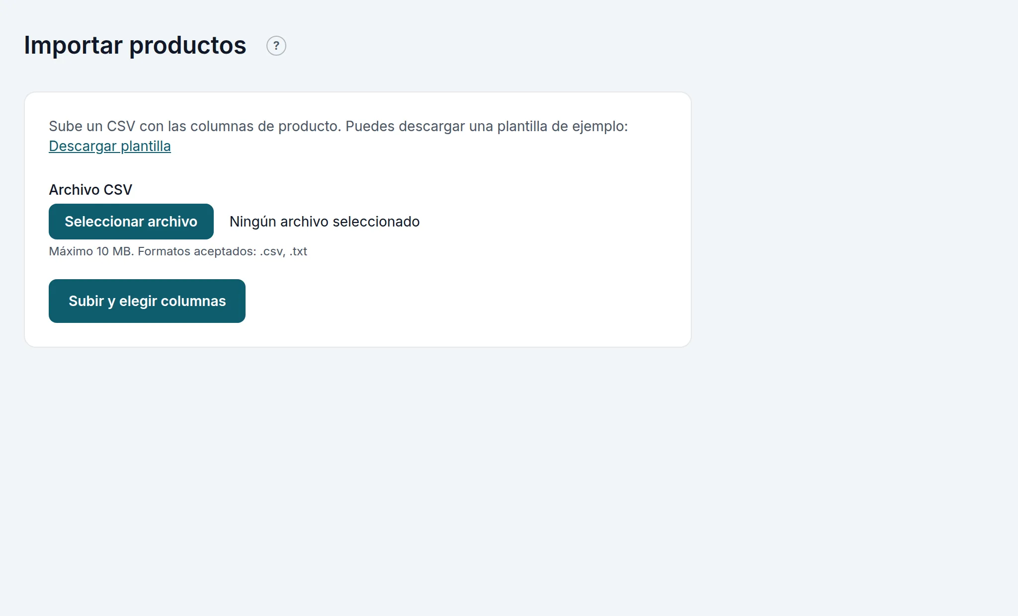 Importar productos: la plantilla y la subida del fichero