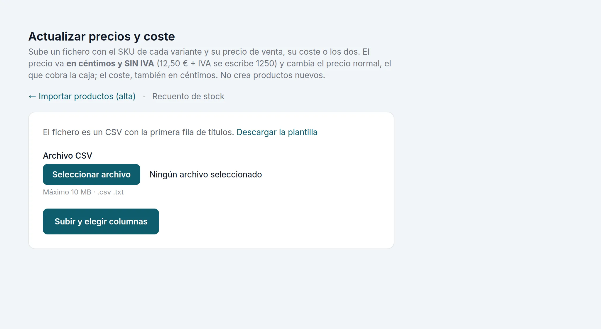 Actualizar precios y coste desde un fichero