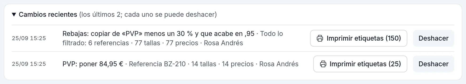 Los cambios recientes, cada uno con su Deshacer