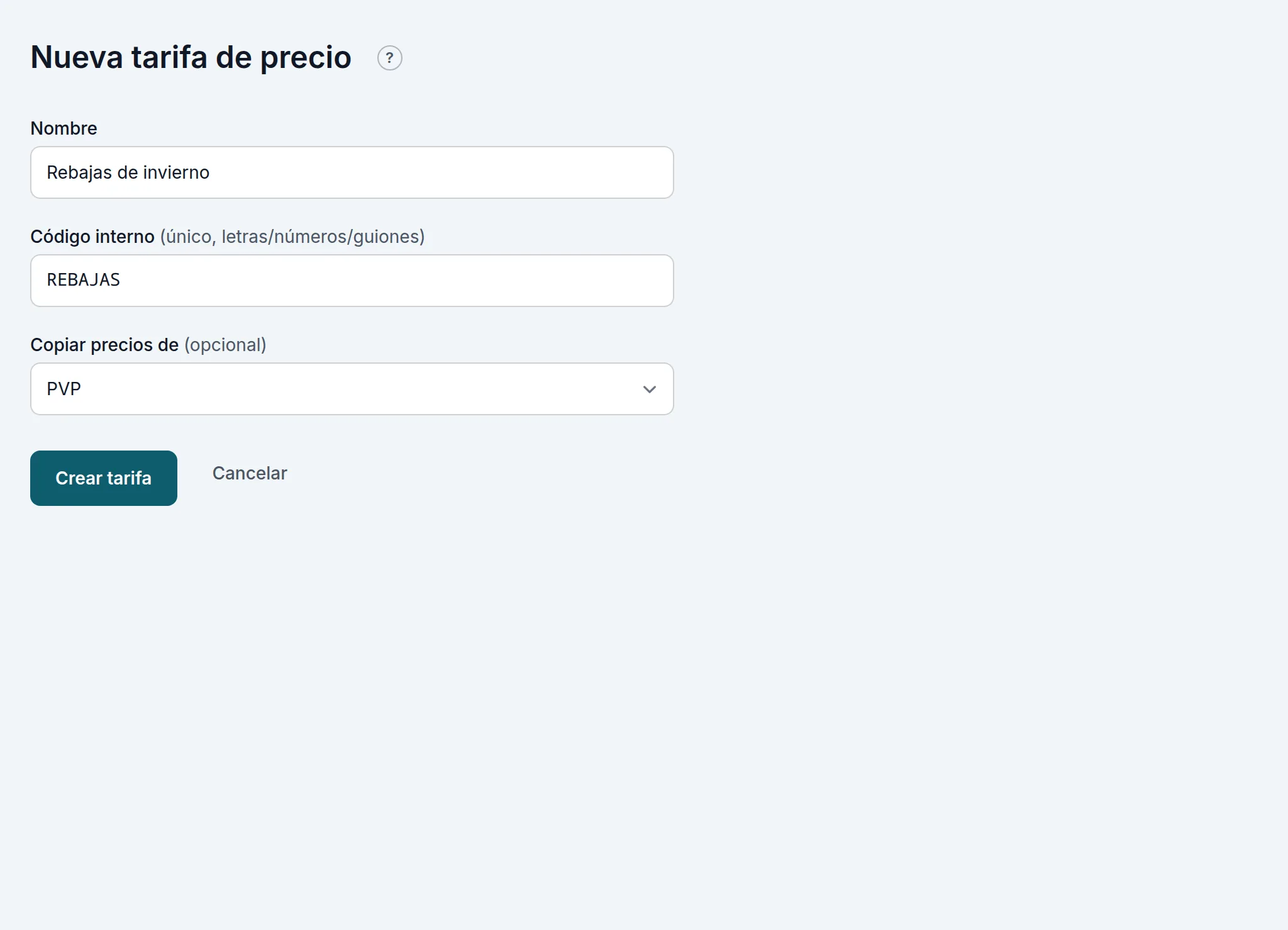 Crear la tarifa «Rebajas de invierno» copiando los precios de la PVP