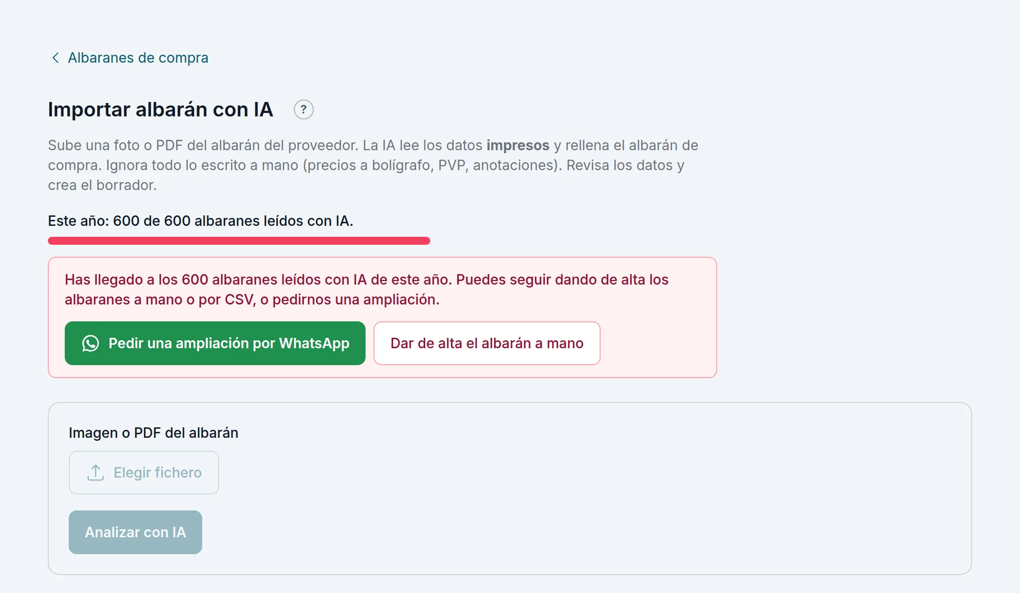 En el tope: la IA en gris, la ampliación por WhatsApp y el alta a mano