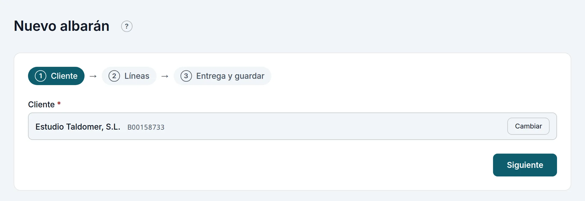 El primer paso de un albarán de venta: el cliente