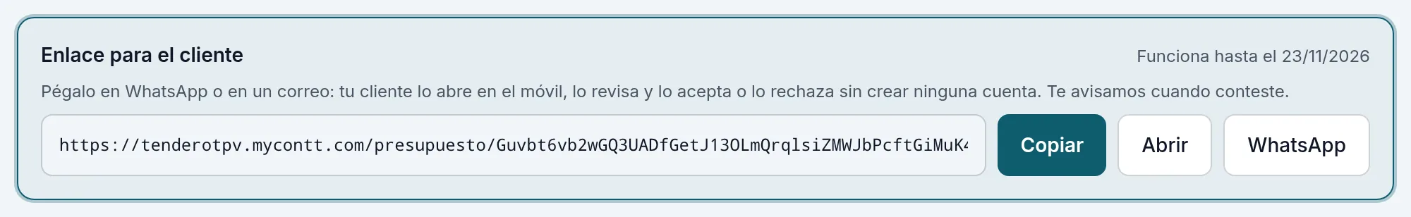 El enlace listo para copiar o mandar por WhatsApp, y hasta qué día funciona