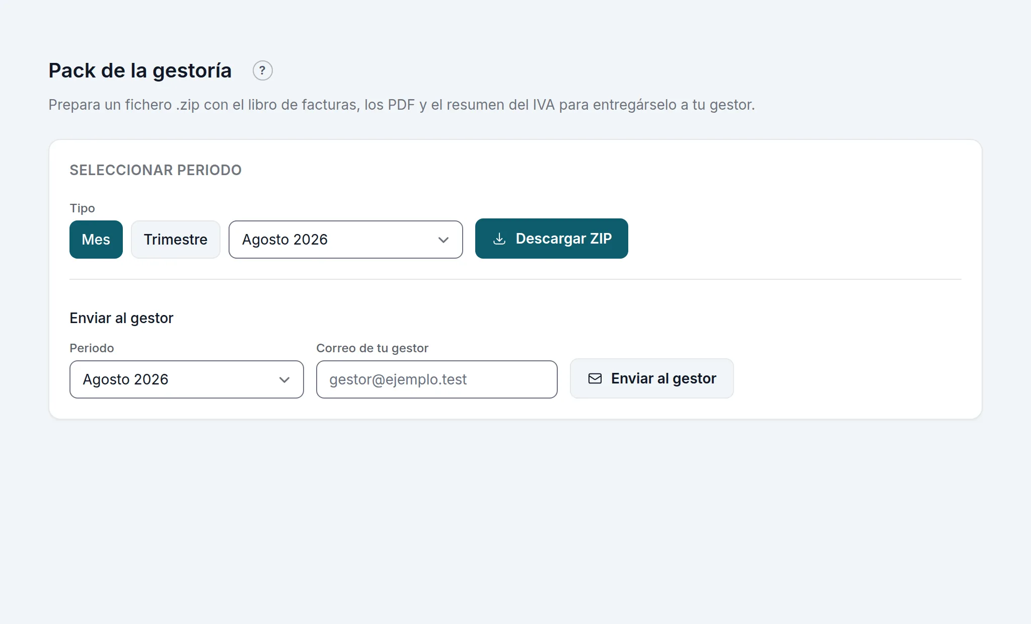 El pack de la gestoría: periodo, descarga y envío por correo
