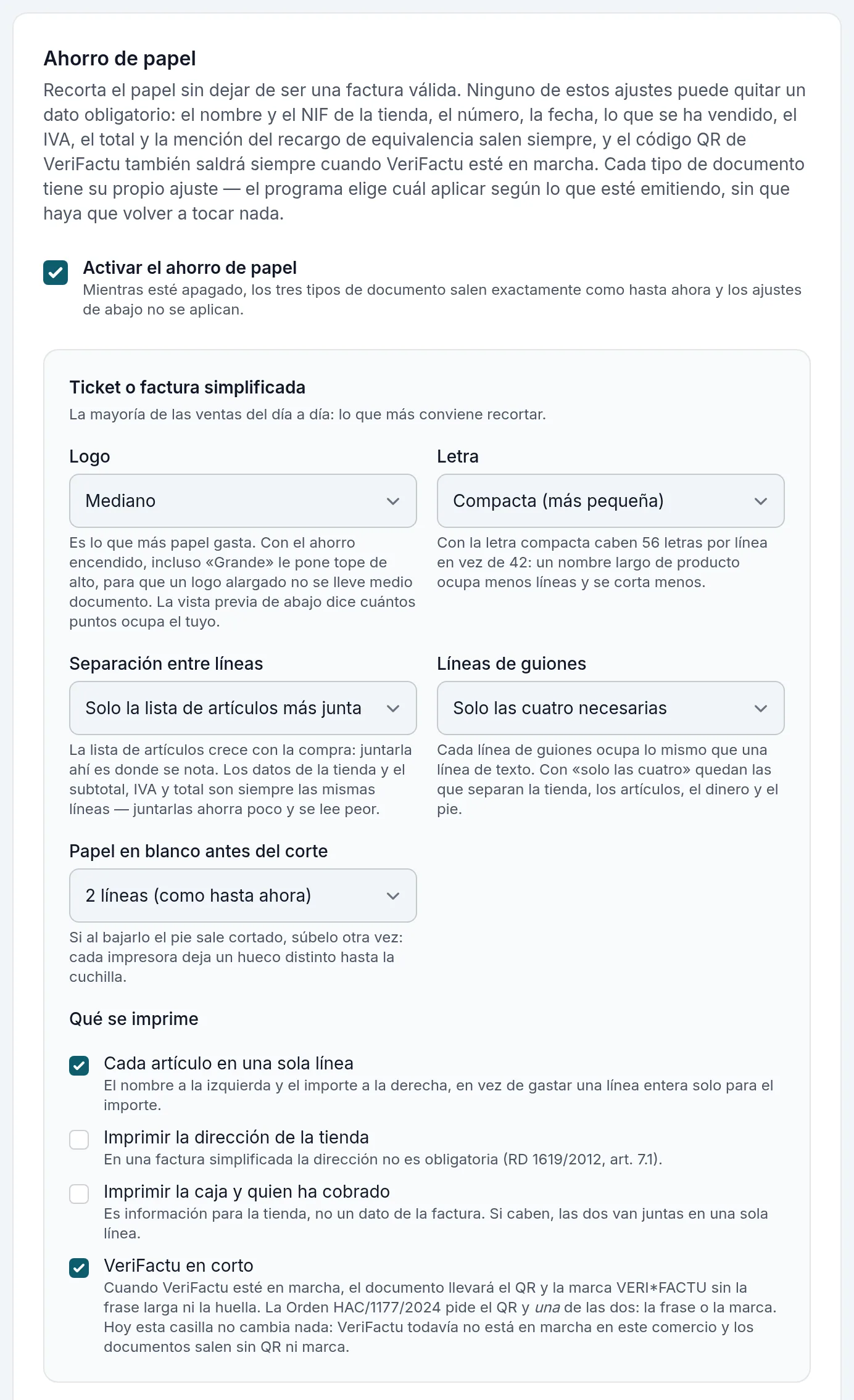 El ahorro de papel, con sus ajustes por tipo de documento