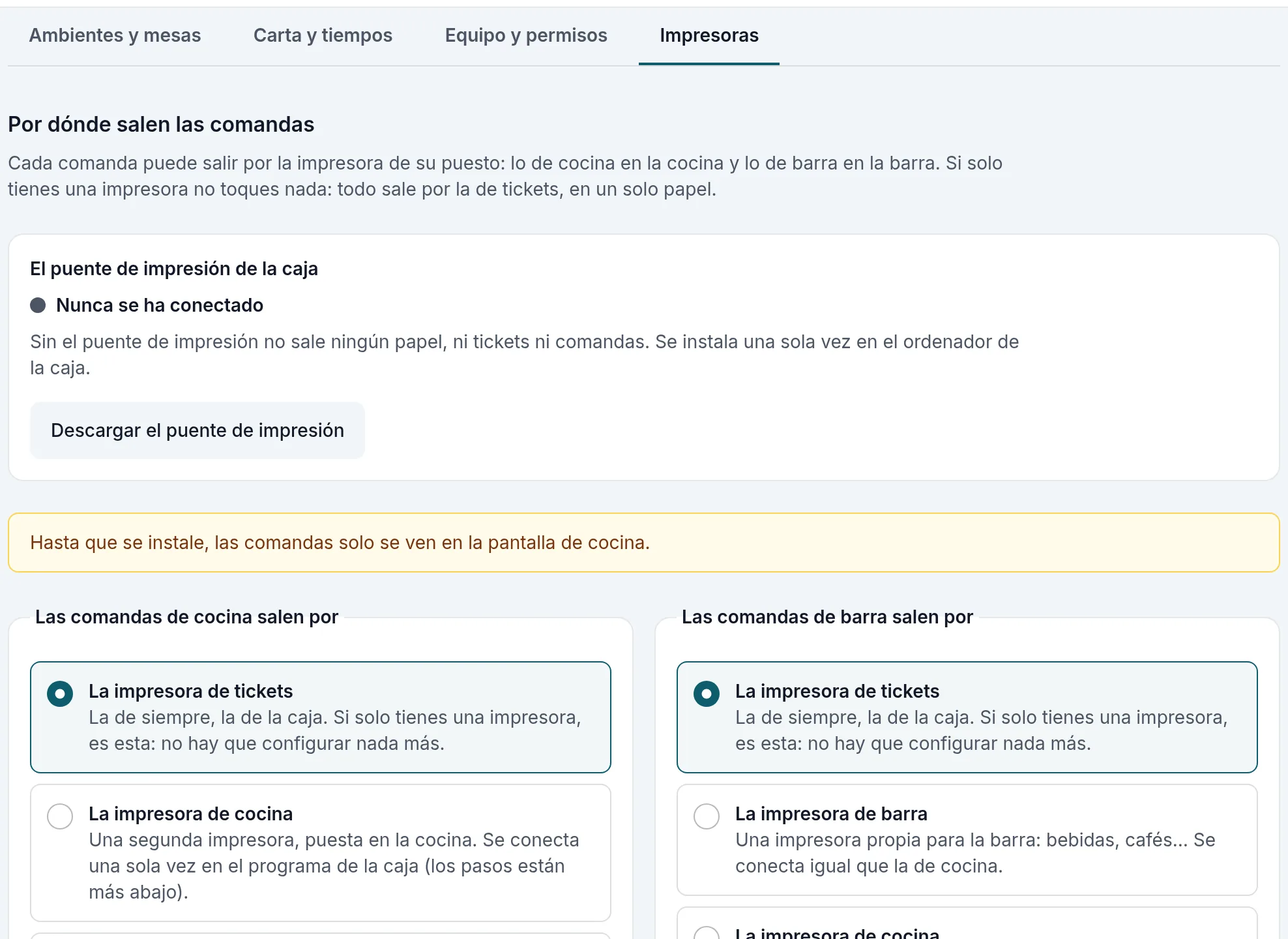 Por dónde salen las comandas