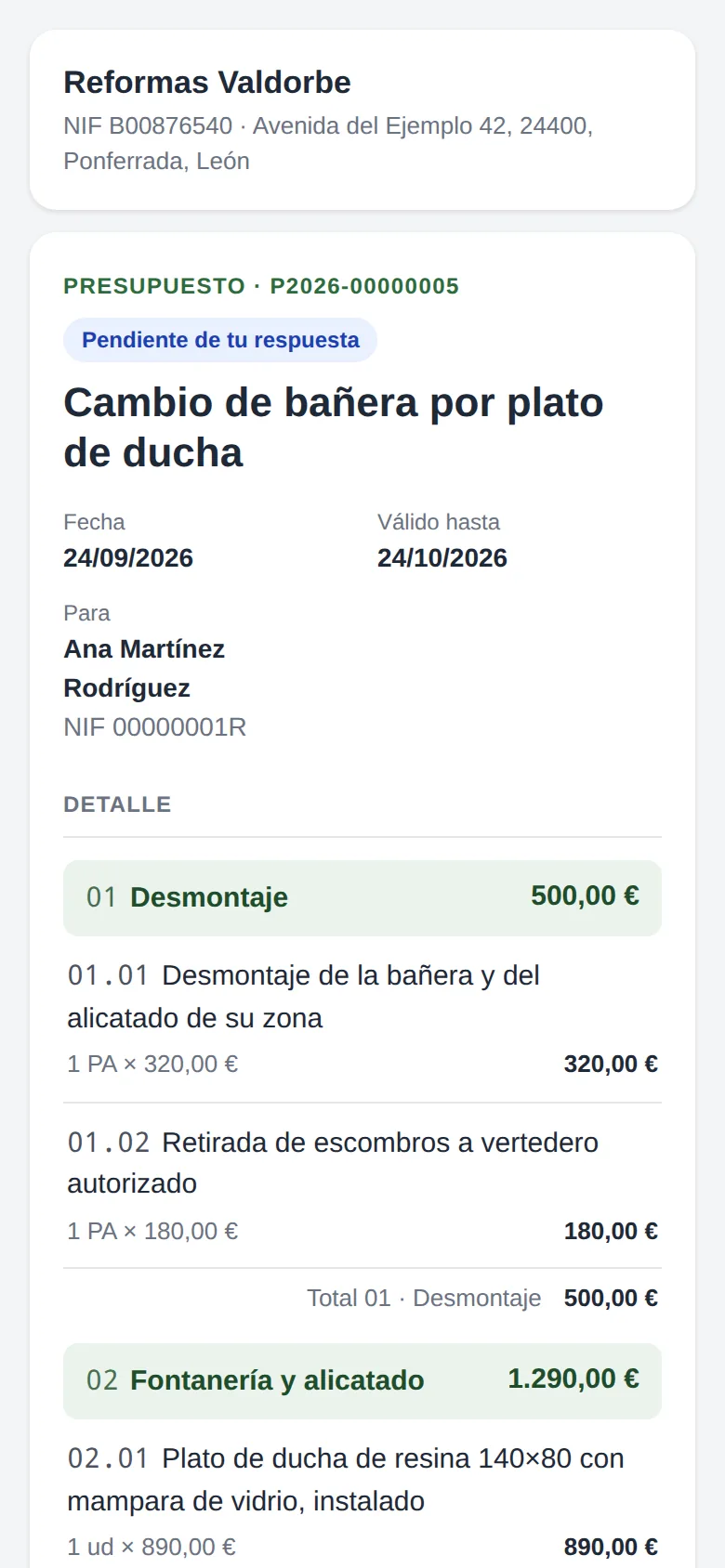 Lo que ve el cliente al abrir su enlace
