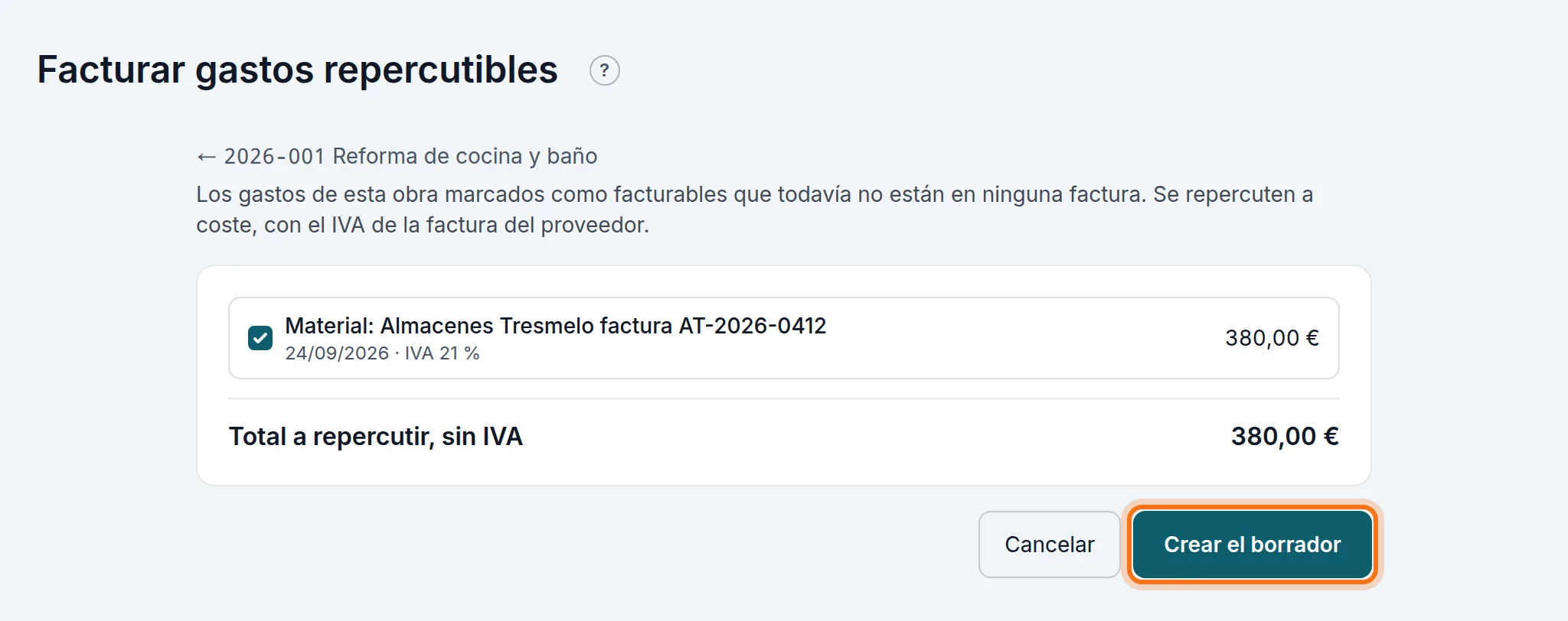 Los gastos por repercutir de la obra