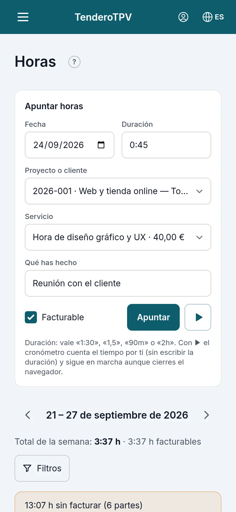Apuntar horas en el móvil