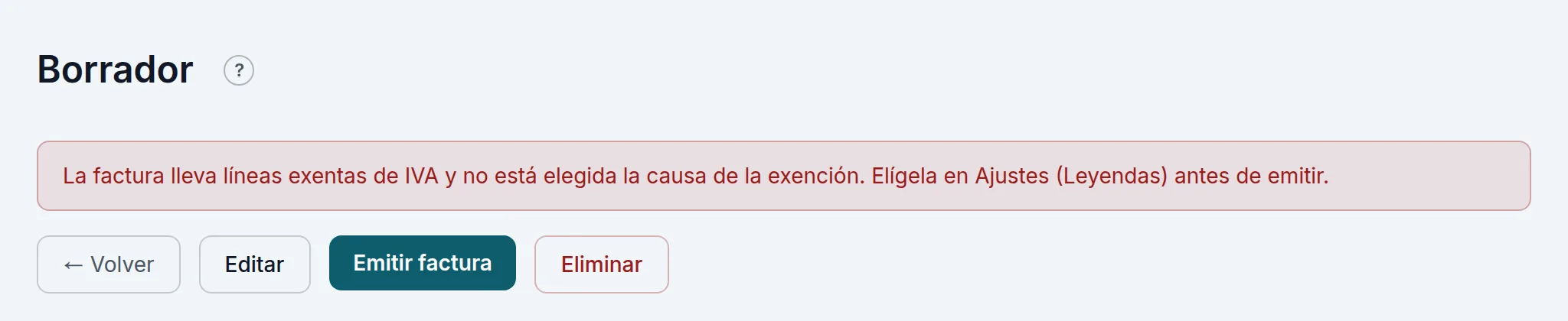 El aviso al emitir una factura exenta sin causa