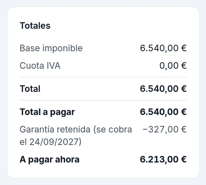 Una factura con inversión del sujeto pasivo y garantía retenida