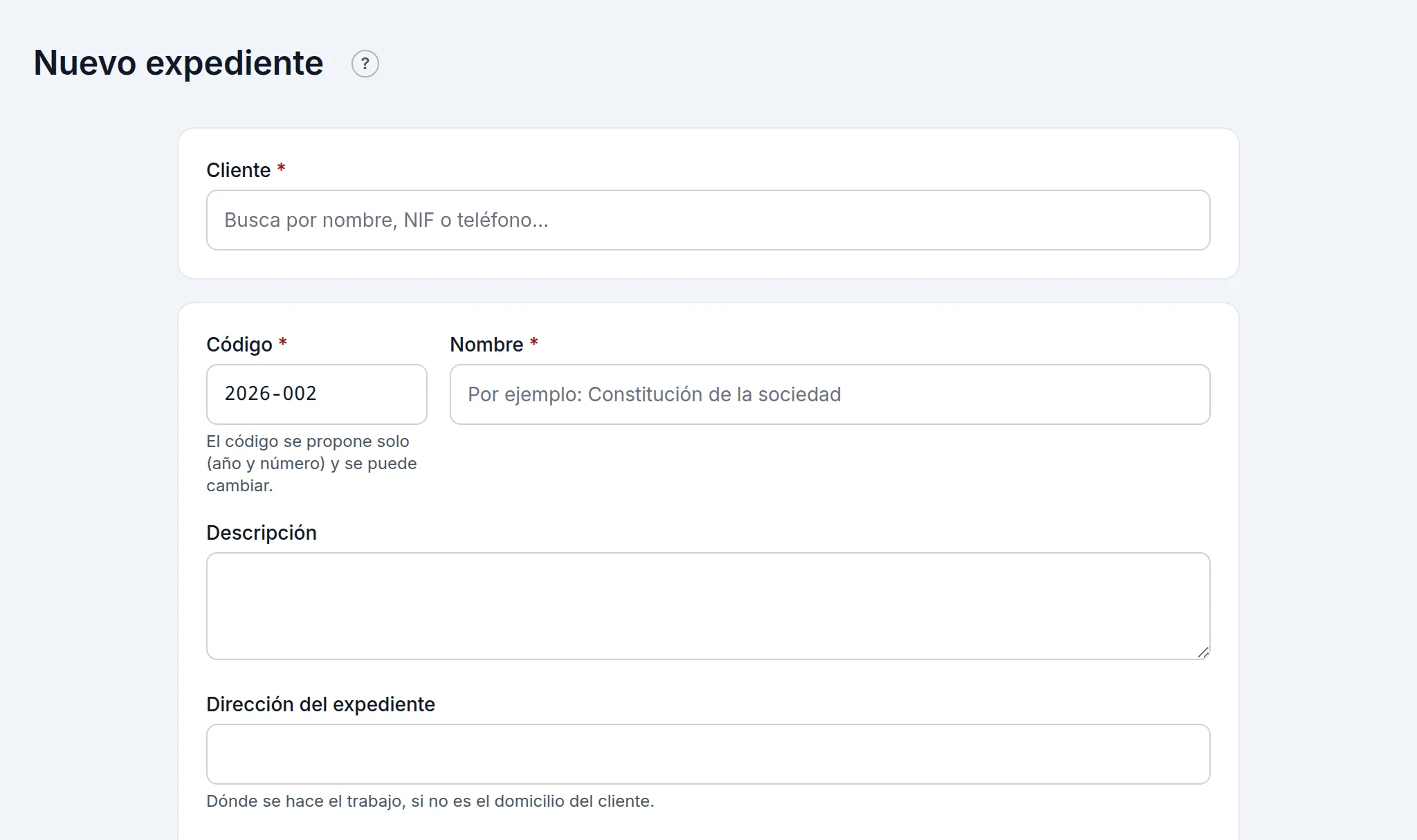 Un expediente nuevo