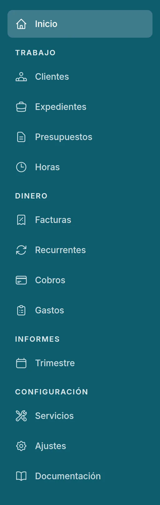 El menú con «Expedientes»