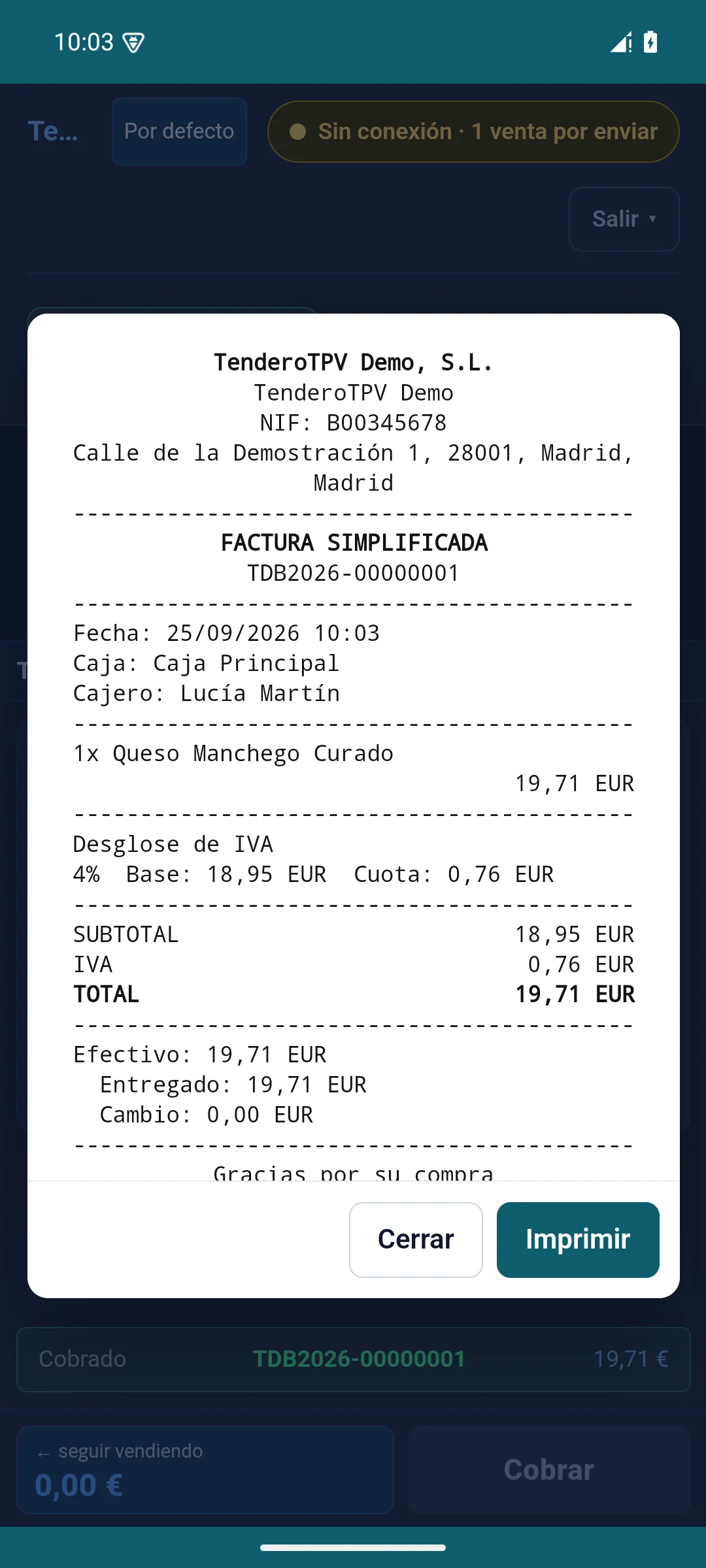 Y el ticket, en la pantalla del móvil
