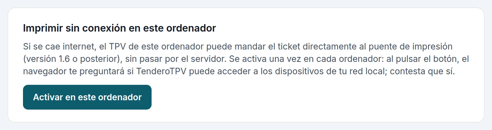 Imprimir sin conexión en este ordenador, en la página del puente de impresión