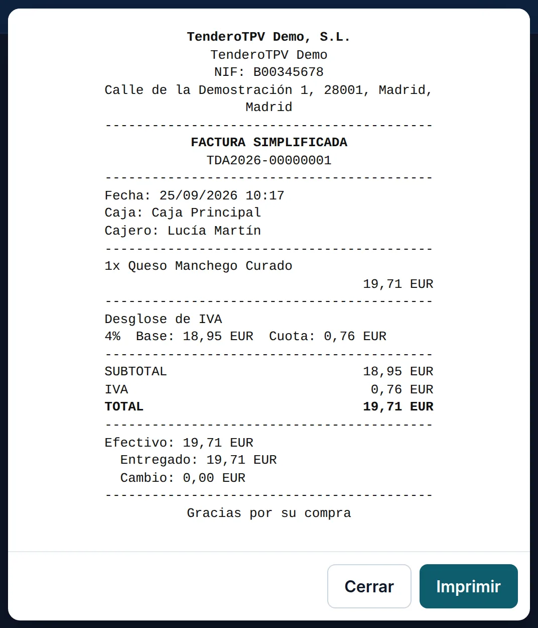 Sin impresora ni conexión: el ticket en la pantalla