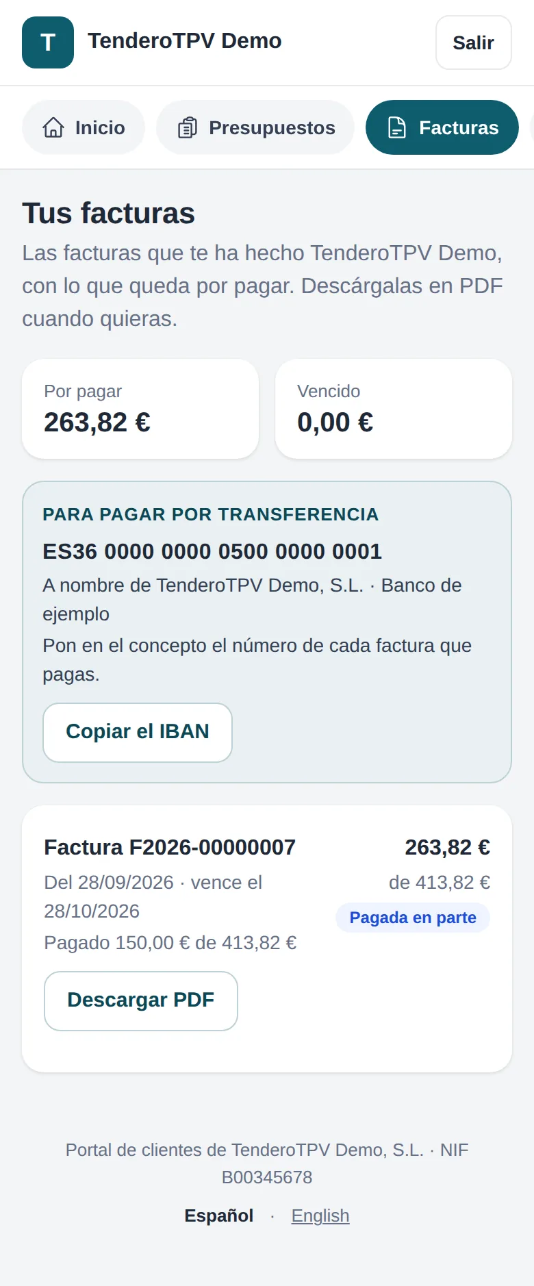 Sus facturas: pagada en parte, con lo que le queda