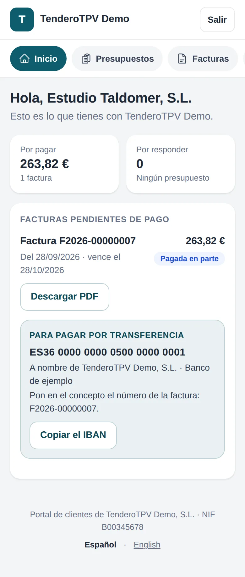 Su inicio en el móvil: lo que le queda por pagar de su factura