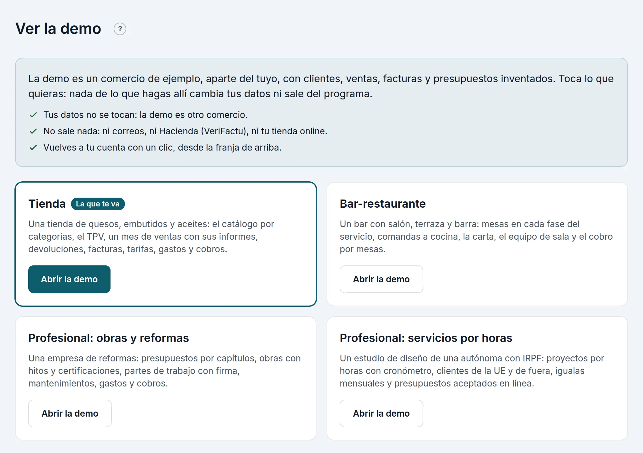 Ver la demo: qué es la demo y las cuatro para elegir, con la de tienda marcada «La que te va»