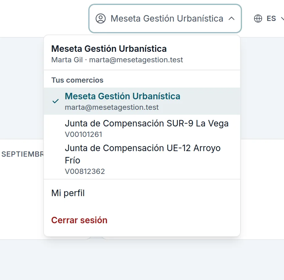 El menú de la cuenta de Marta: la gestora y las dos juntas en las que factura