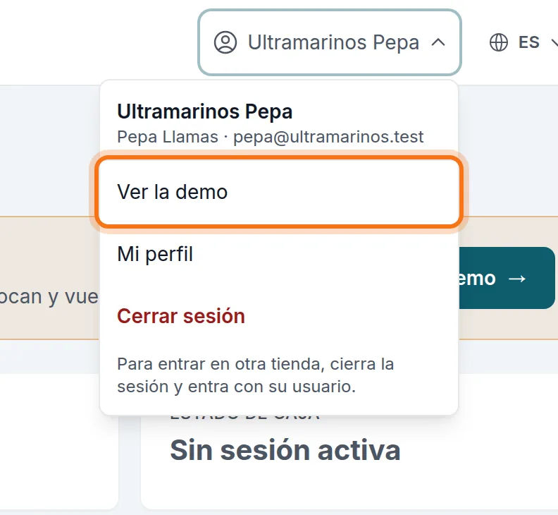 El menú de tu cuenta, con «Ver la demo»