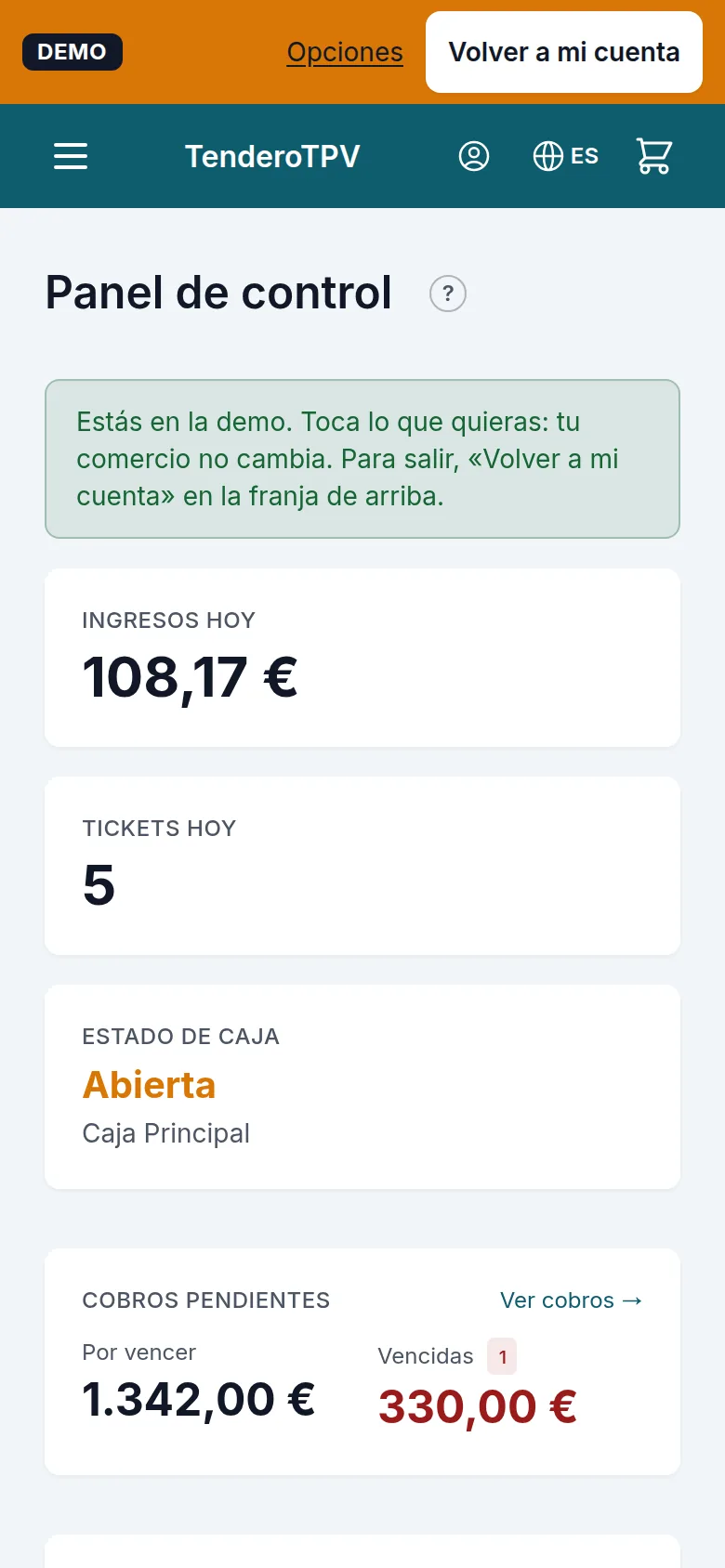 La demo en el móvil, con la franja arriba