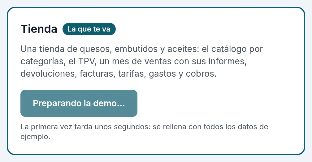 La primera vez, mientras se rellena: «Preparando la demo…»