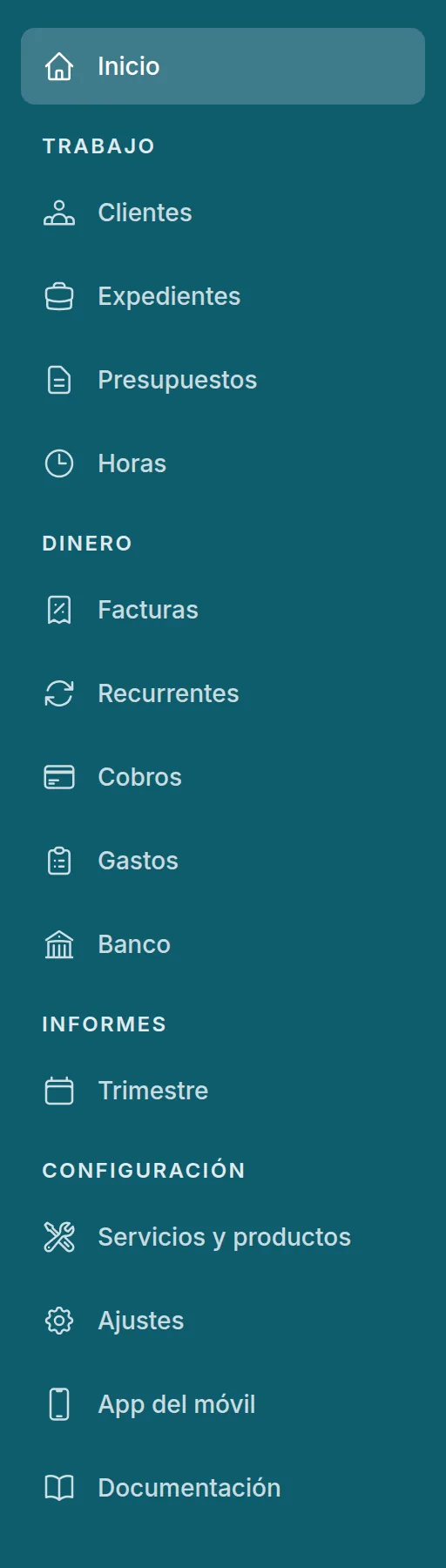 El menú con «Expedientes»