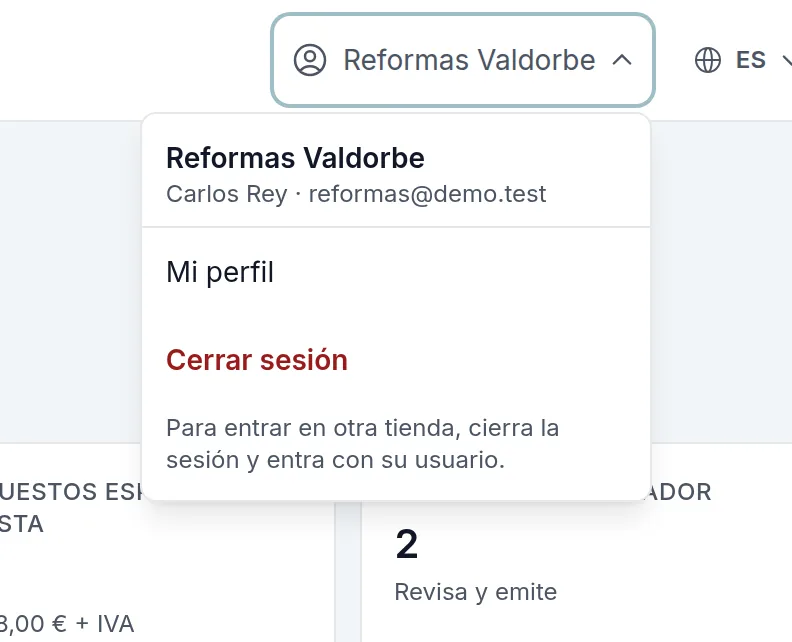 Tu cuenta, arriba a la derecha