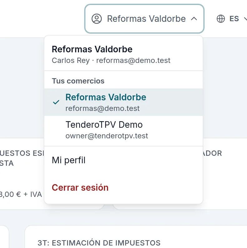 «Tus comercios» en el menú de tu cuenta