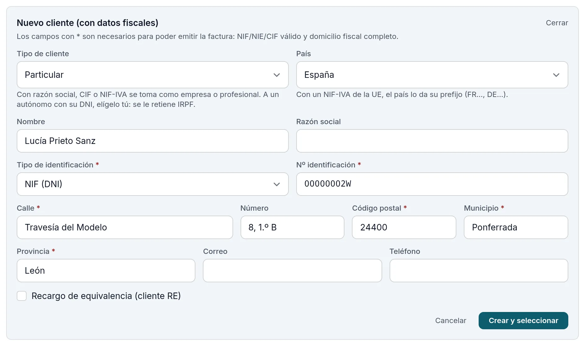 El alta rápida de un cliente desde una factura