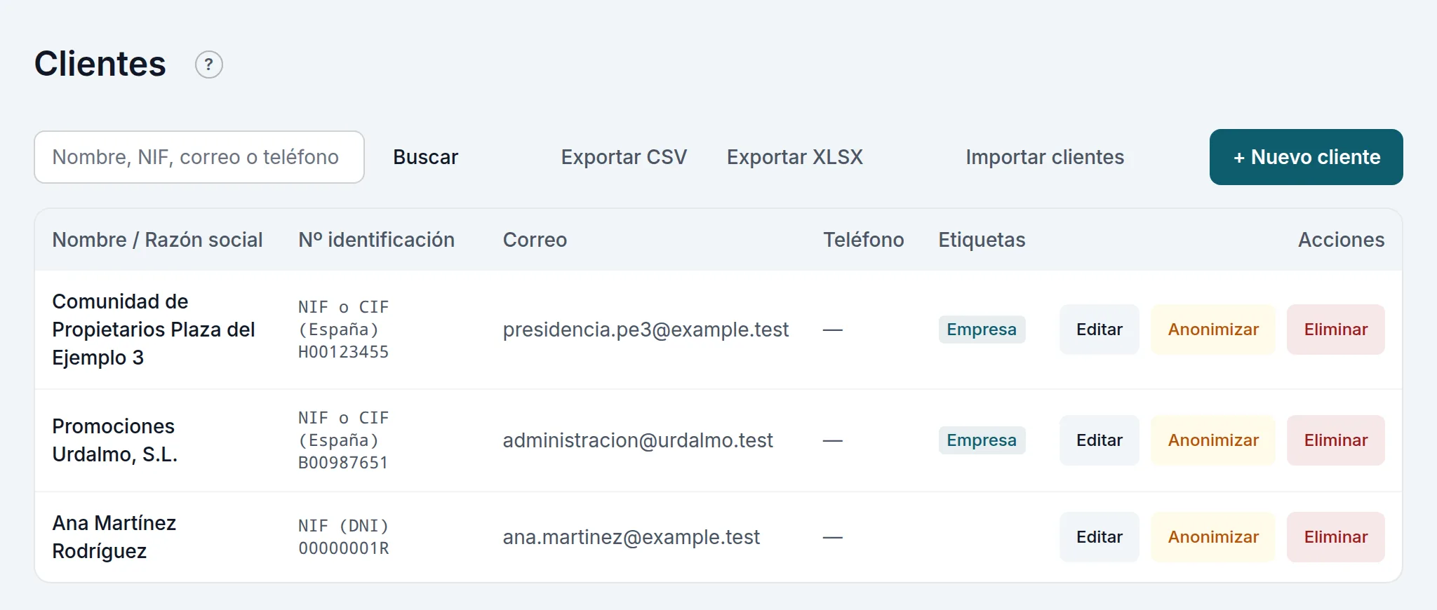 La lista de clientes