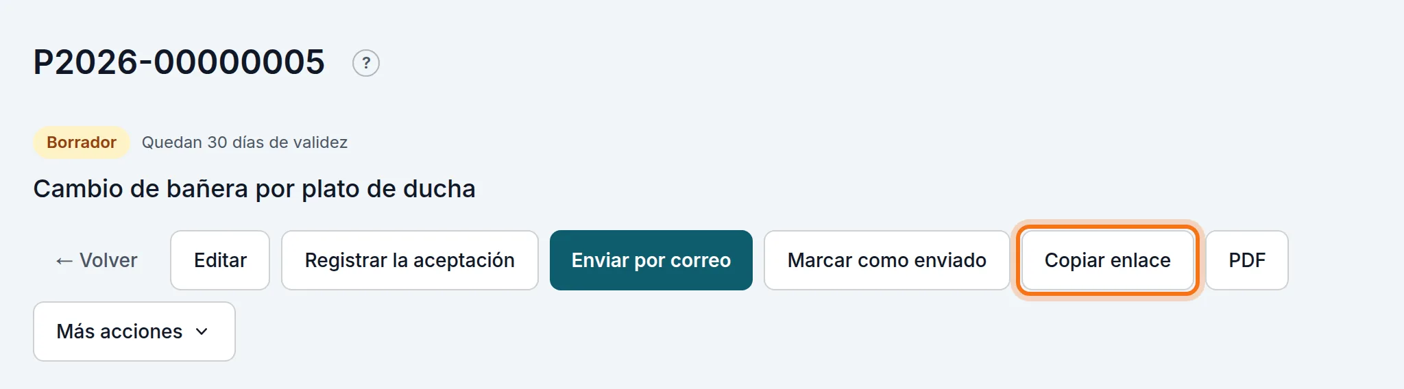 El presupuesto en borrador, con sus botones