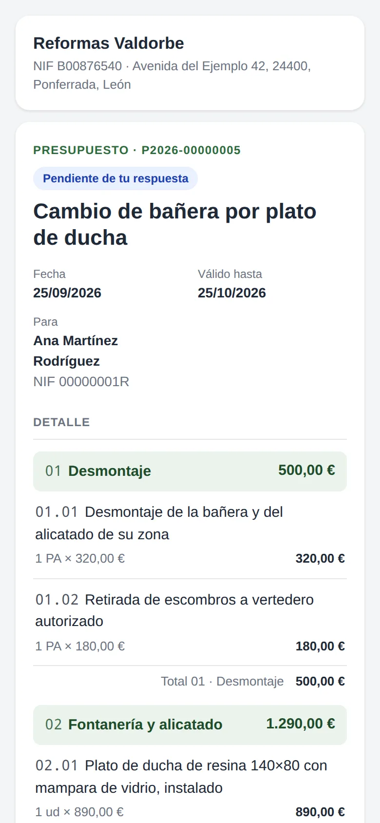 Lo que ve el cliente al abrir su enlace