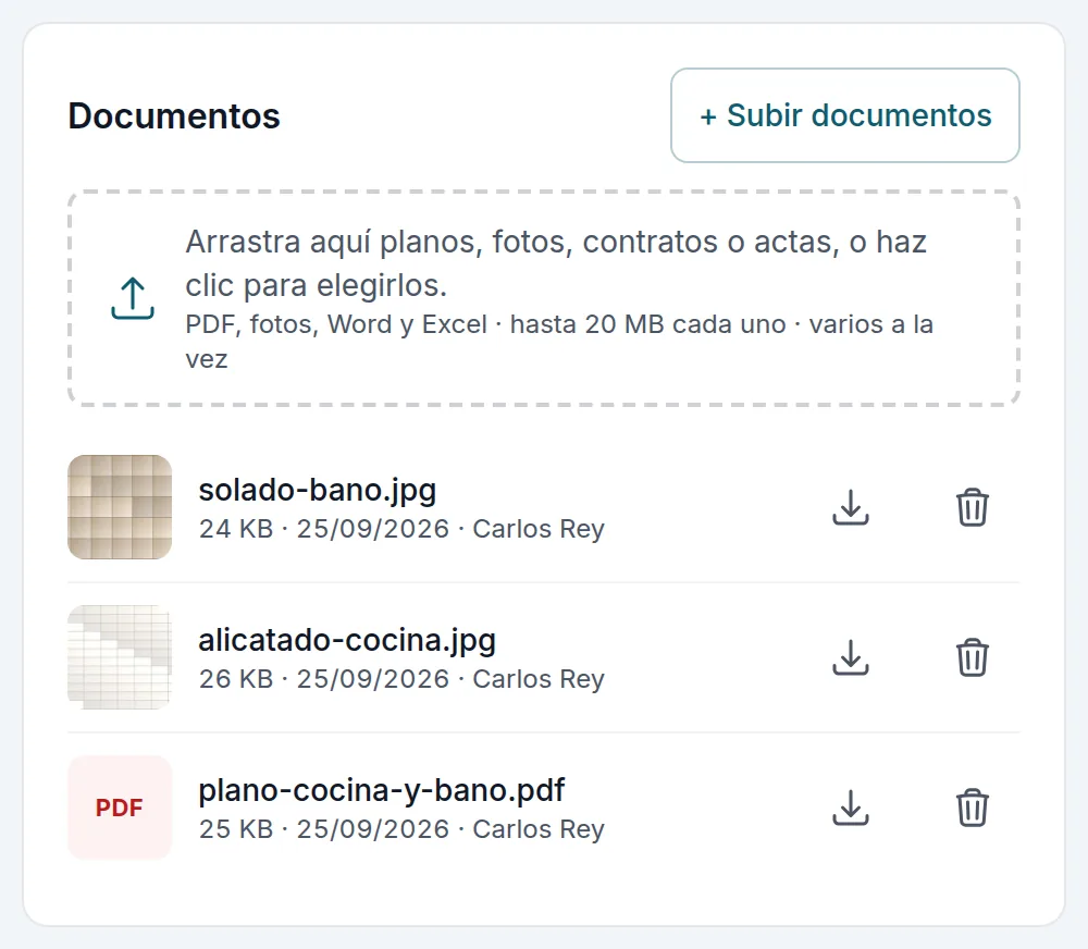 Los documentos de la obra: un plano y dos fotos