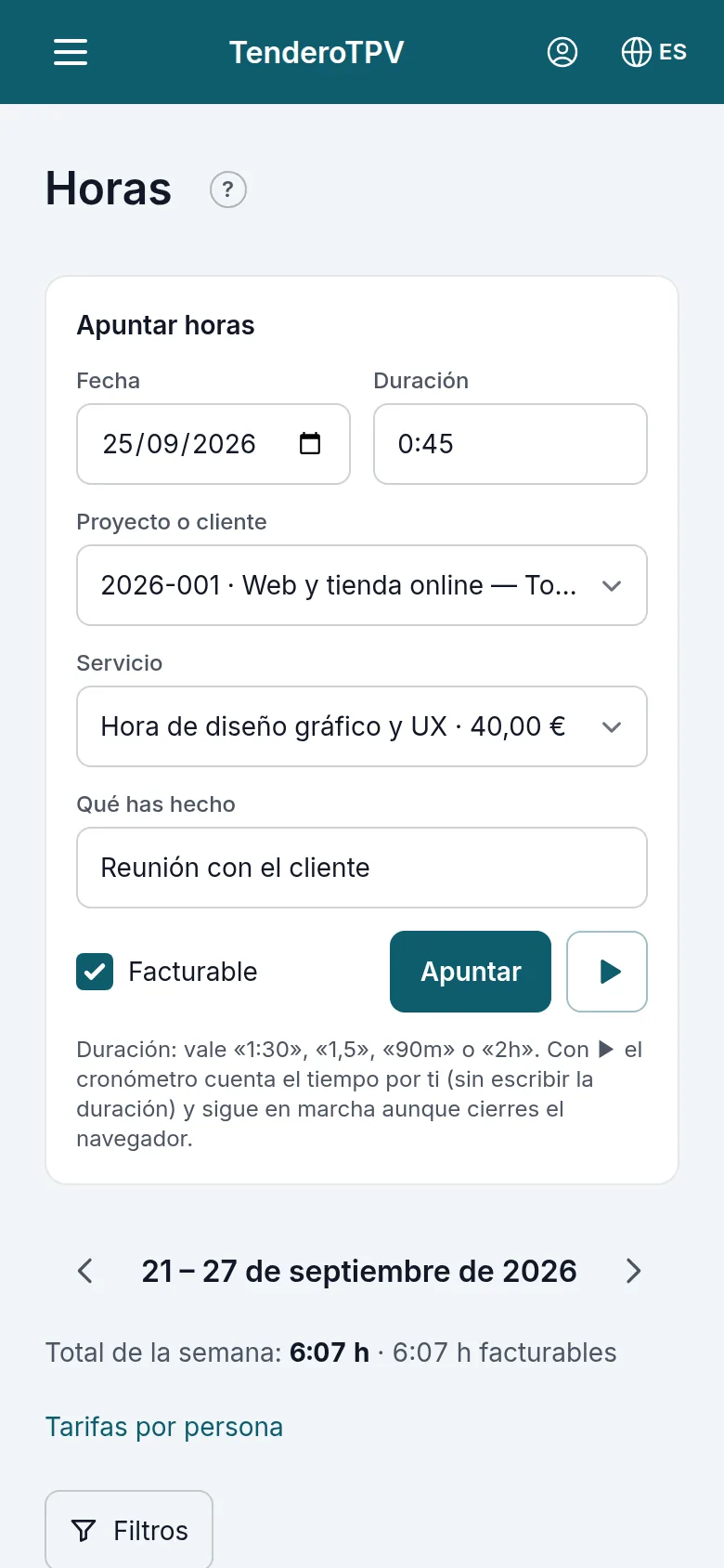 Apuntar horas en el móvil