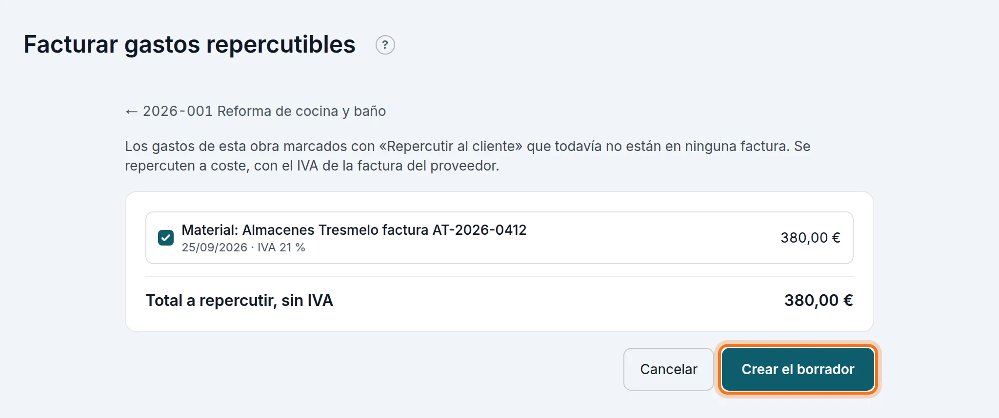 Los gastos por repercutir de la obra