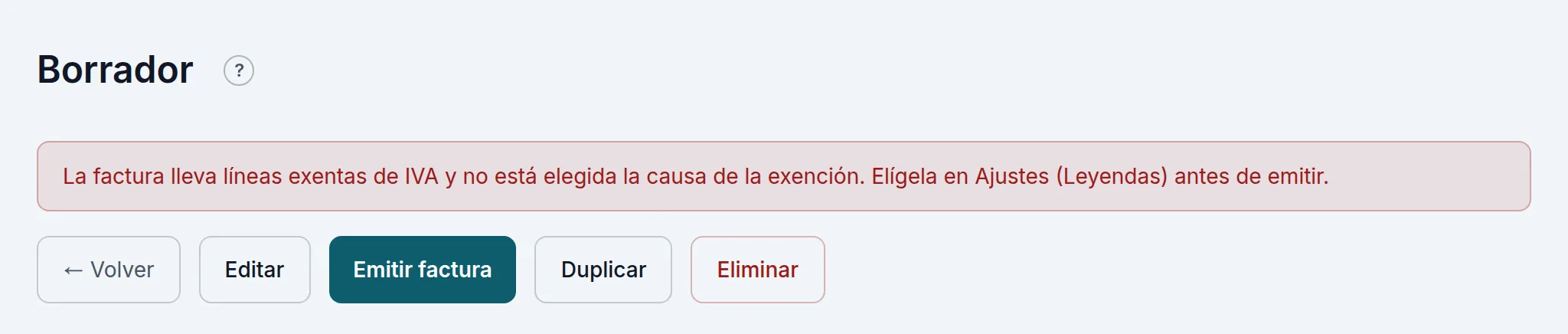 El aviso al emitir una factura exenta sin causa