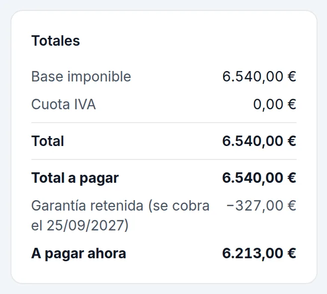 Una factura con inversión del sujeto pasivo y garantía retenida
