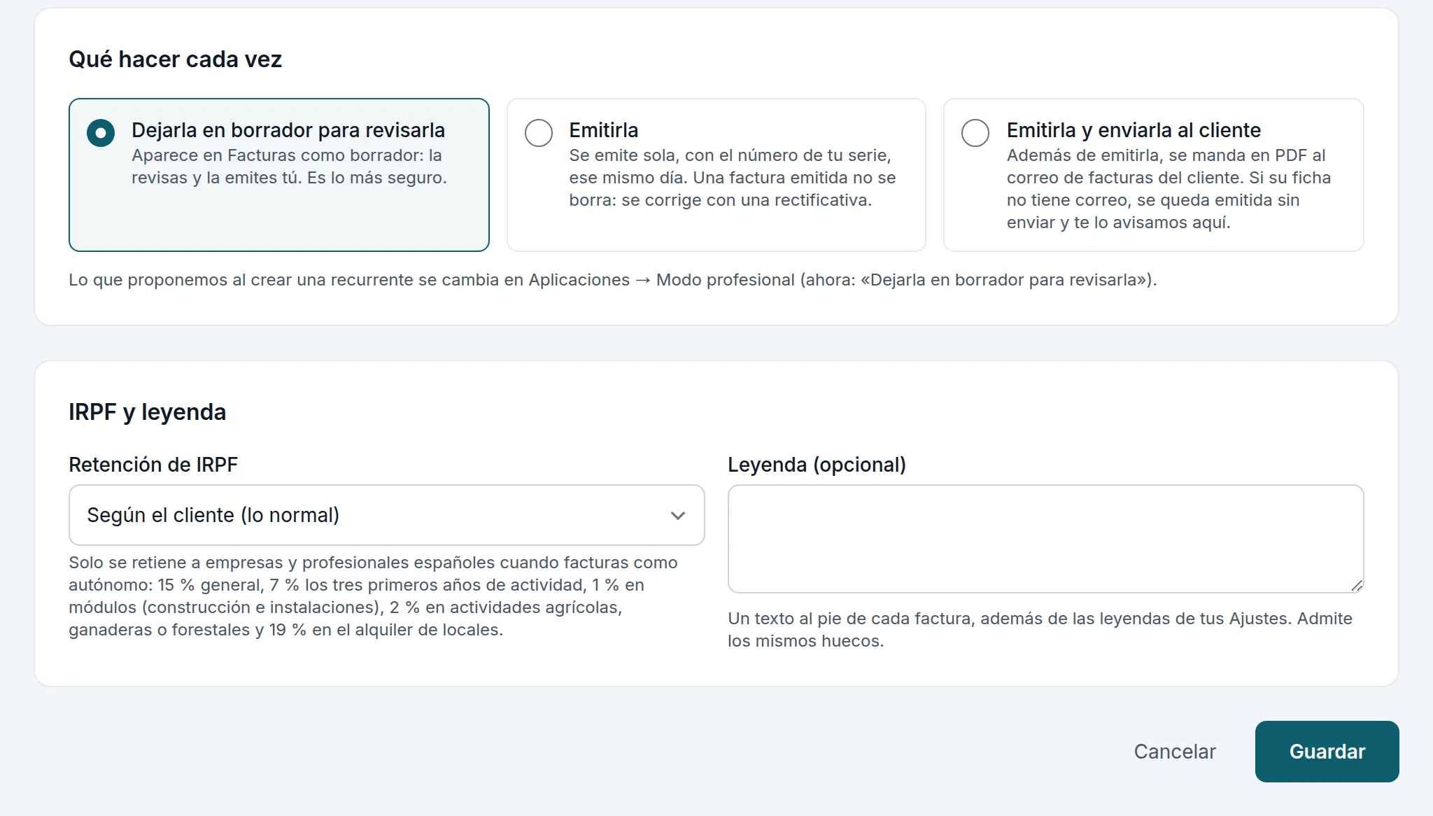 Qué hace cada vez, la retención de IRPF y la leyenda